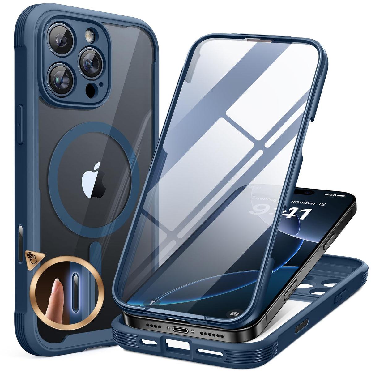 Miracase Magnetic for iPhone 15 Pro Max Case 6.7'' [Compatible with Magsafe] Full-Body Drop Proof Bumper Phone Case for iPhone 15 Pro Max with Built-in 9H Tempered Glass Screen Protector,Black
