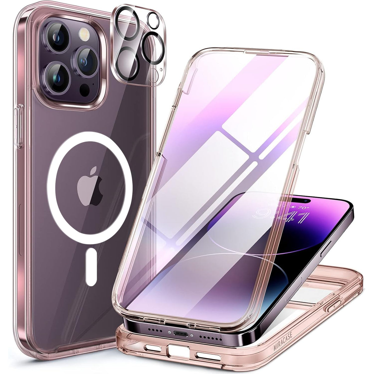 Miracase Magnetic for iPhone 15 Pro Max Case 6.7'' [Compatible with Magsafe] Full-Body Drop Proof Bumper Phone Case for iPhone 15 Pro Max with Built-in 9H Tempered Glass Screen Protector,Black