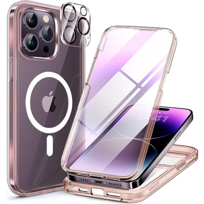 Miracase Magnetic for iPhone 15 Pro Max Case 6.7'' [Compatible with Magsafe] Full-Body Drop Proof Bumper Phone Case for iPhone 15 Pro Max with Built-in 9H Tempered Glass Screen Protector,Black
