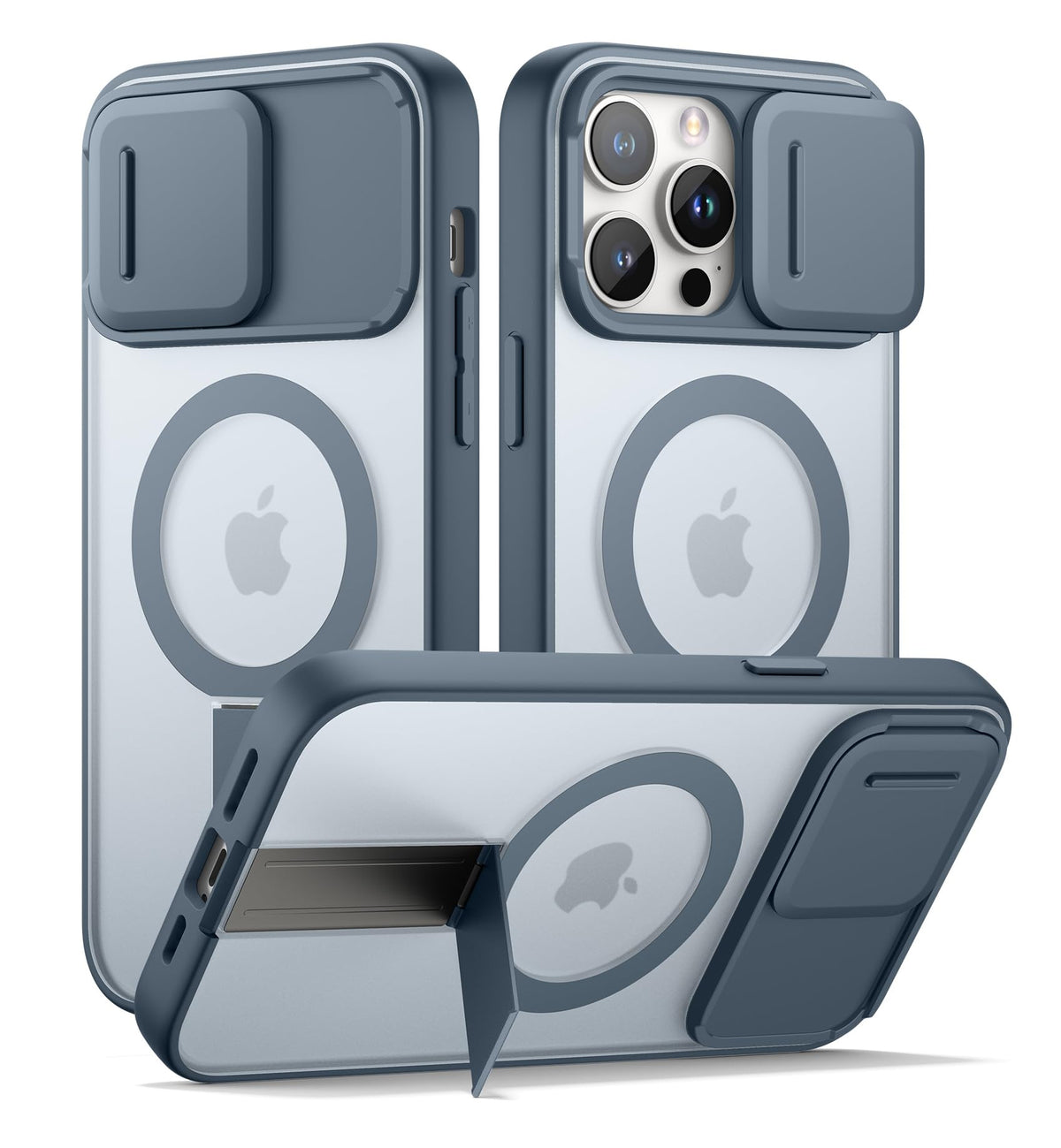 SURITCH for iPhone 15 Case, Compatible with MagSafe, Built-in Kickstand & Camera Cover & Translucent Back, Shockproof Rugged Protective Phone Cover 6.1 Inch, Black
