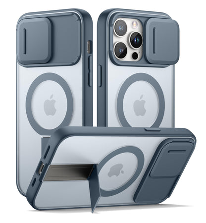 SURITCH for iPhone 15 Case, Compatible with MagSafe, Built-in Kickstand & Camera Cover & Translucent Back, Shockproof Rugged Protective Phone Cover 6.1 Inch, Black