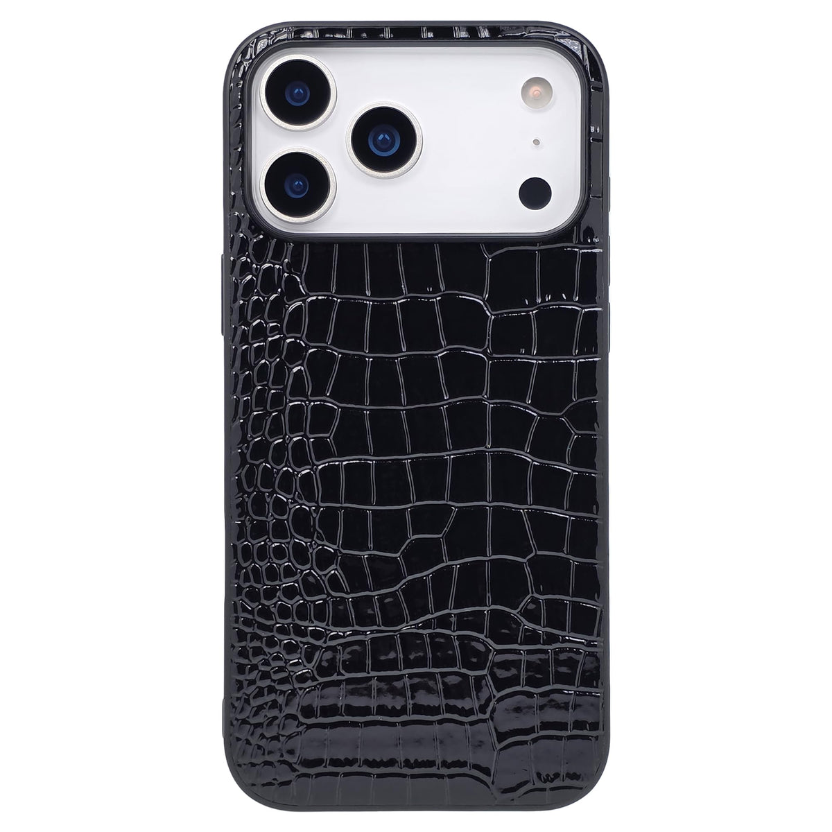 Compatible with iPhone 16 Pro Max Case for Women, Crocodile Synthetic Patent Leather Cover, Classic Fashion for iPhone16 Pro Max 2024 6.9 Inch - Black