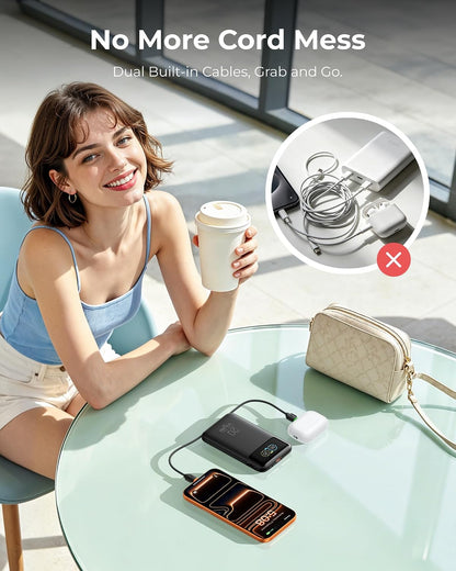 VIYISI Small Power Bank Portable Charger Slim 10000mAh Built-in Cables 20W