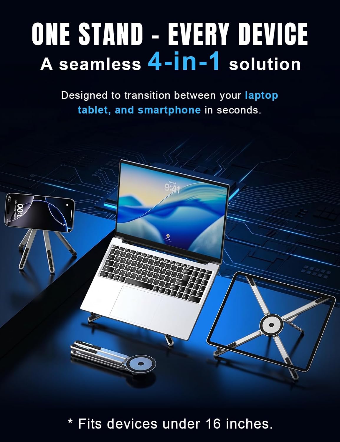 Laptop Stand - Portable Tablet Riser iPad Desk Mount, Silver