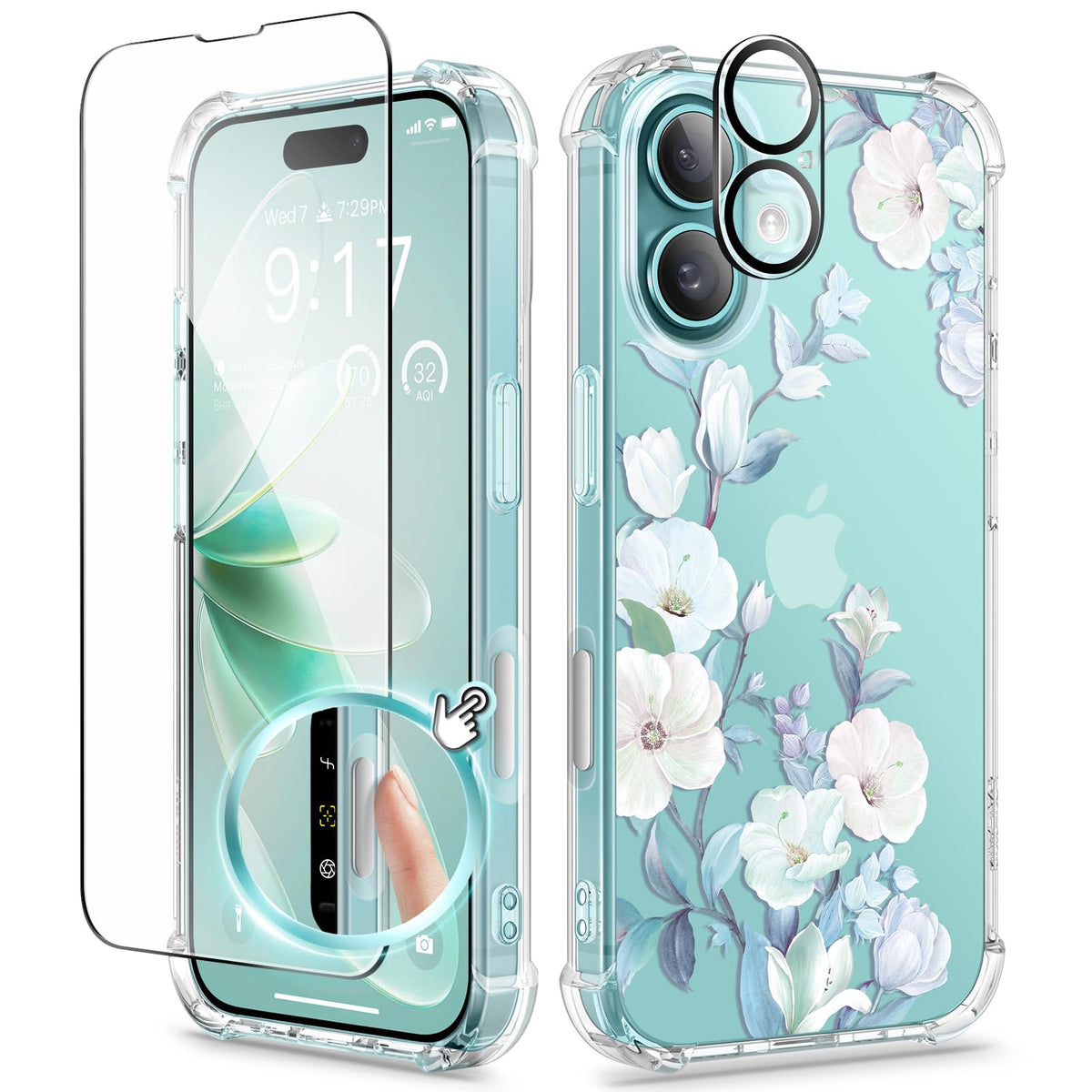 GVIEWIN for iPhone 14 Case Floral, Screen Protector & Camera Lens Protector