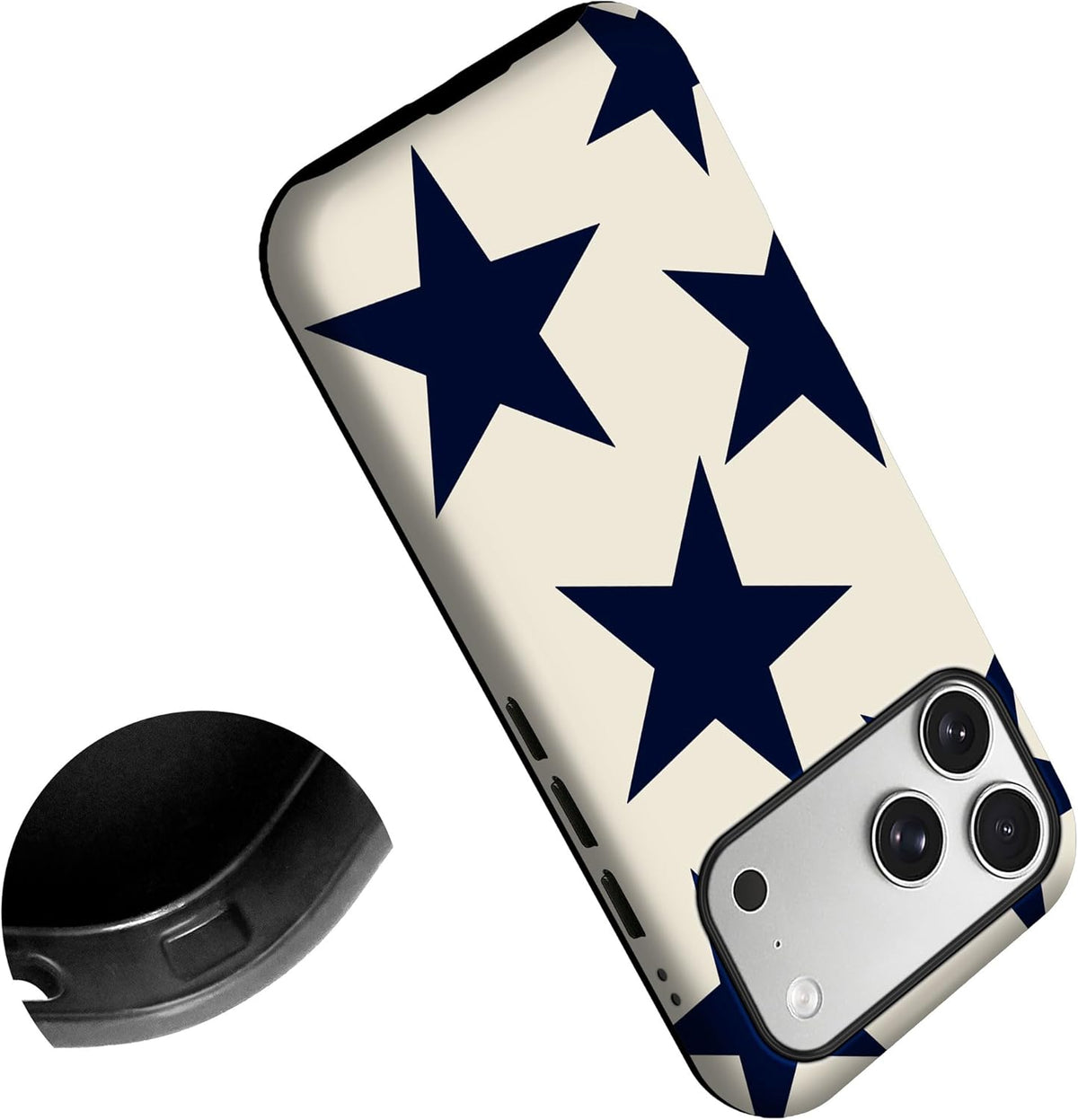 for iPhone 17 Pro Max/iPhone 18 Pro Max Case | Beige Navy Blue Stars | Slim Drop Protection Design
