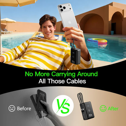 Nanotechnology Portable Charger 10000mAh with 2 Built-in Cables 45% Smaller