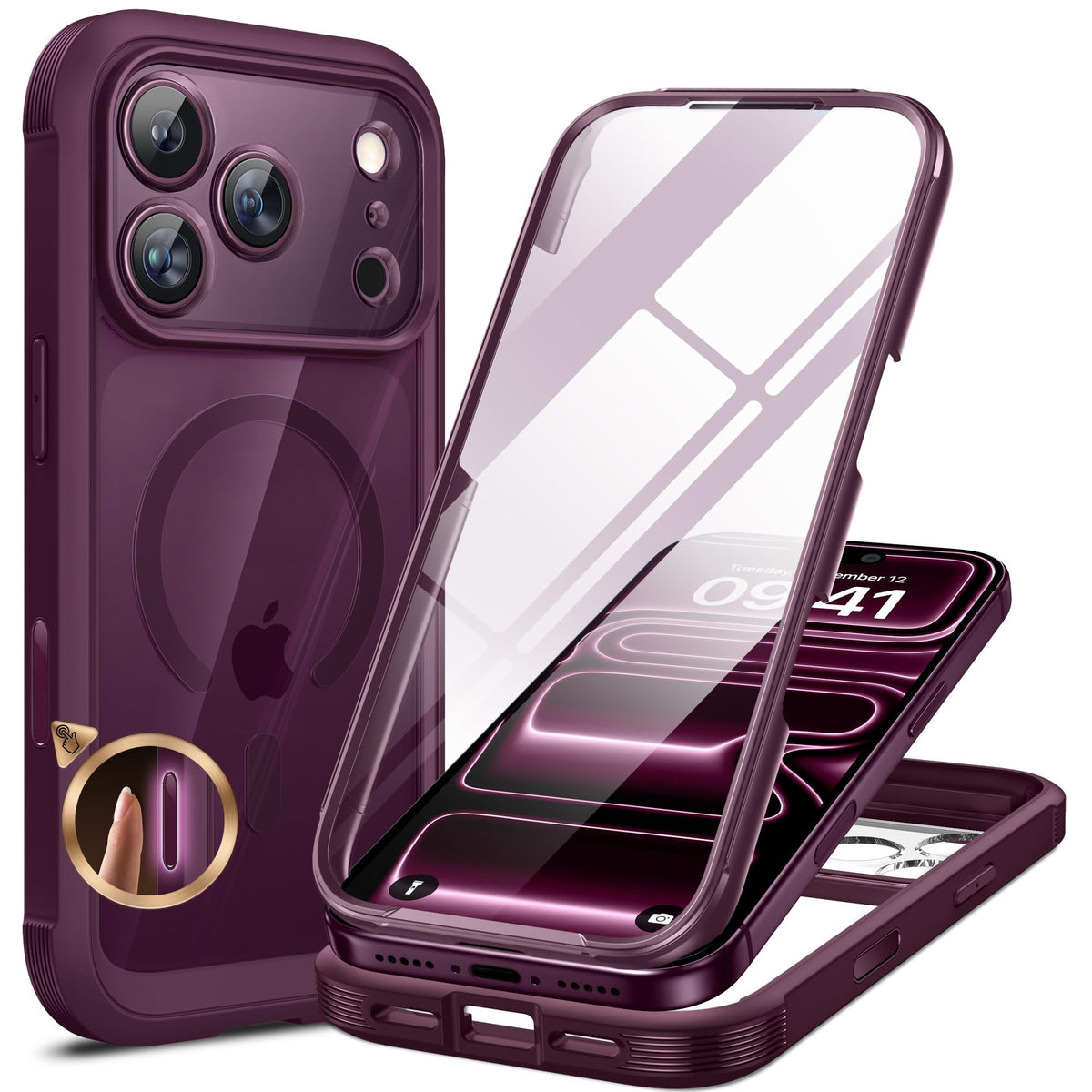 Miracase Magnetic for iPhone 15 Pro Max Case 6.7'' [Compatible with Magsafe] Full-Body Drop Proof Bumper Phone Case for iPhone 15 Pro Max with Built-in 9H Tempered Glass Screen Protector,Black