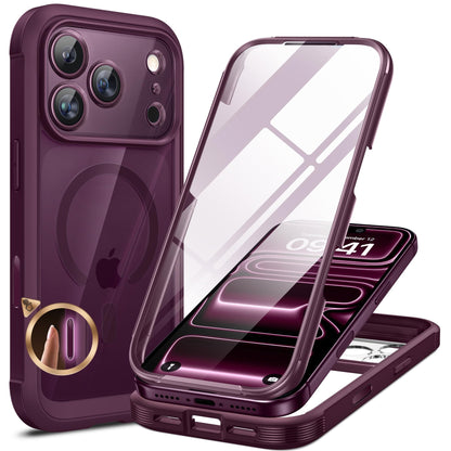 Miracase Magnetic for iPhone 15 Pro Max Case 6.7'' [Compatible with Magsafe] Full-Body Drop Proof Bumper Phone Case for iPhone 15 Pro Max with Built-in 9H Tempered Glass Screen Protector,Black