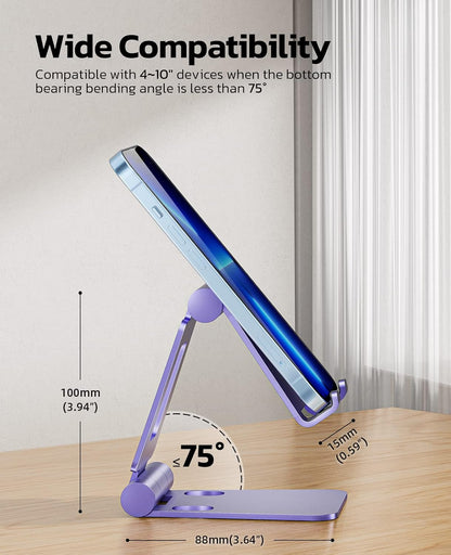 Nulaxy Full Aluminum Dual Folding Cell Phone Stand for Desk, Purple
