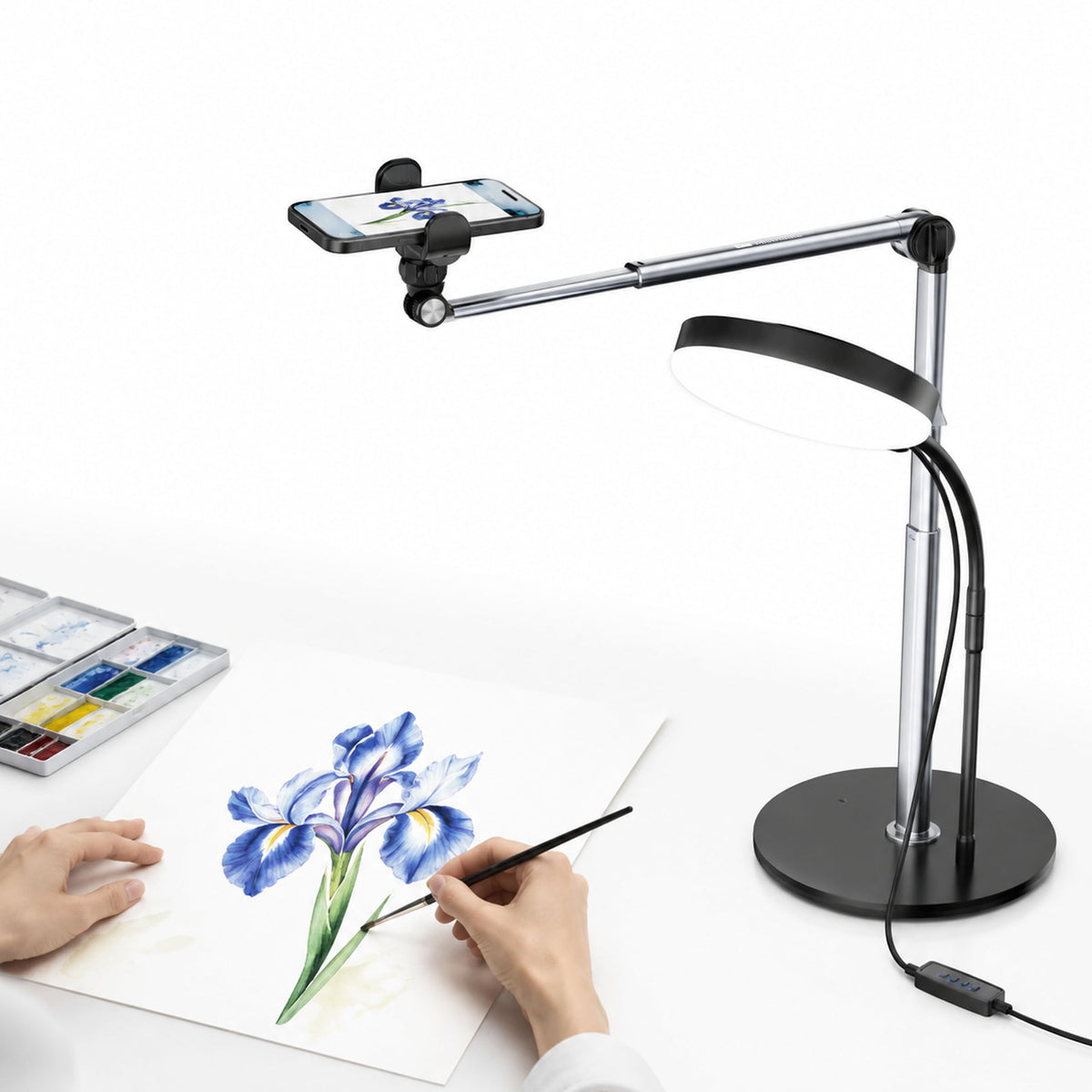 Mistriddle Overhead Phone Stand, 2-Section Telescopic Aluminum Arm
