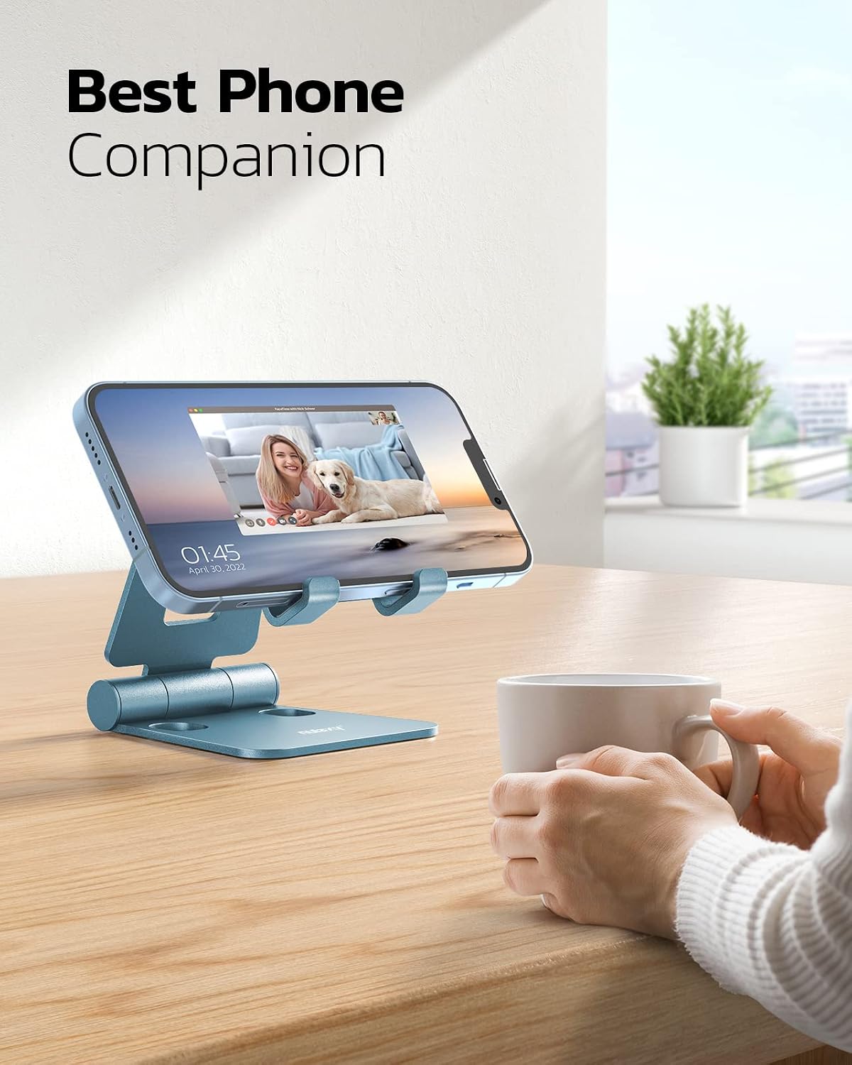 Nulaxy Full Aluminum Dual Folding Cell Phone Stand for Desk, Blue