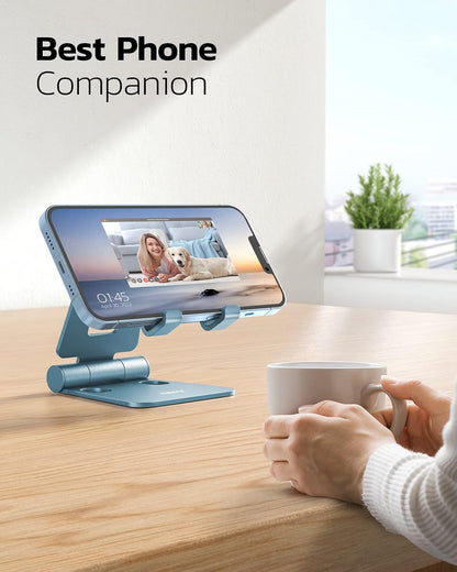 Nulaxy Full Aluminum Dual Folding Cell Phone Stand for Desk, Blue