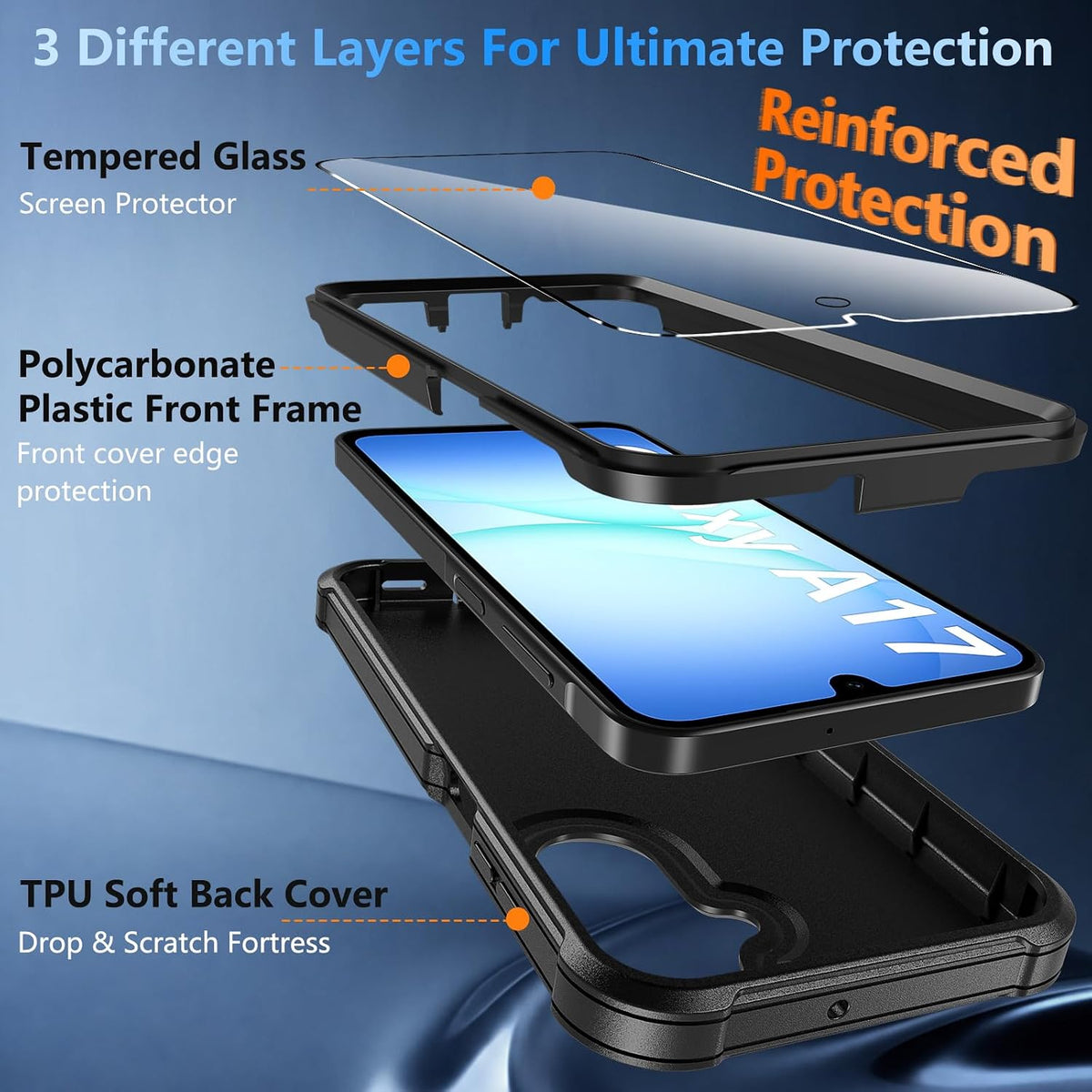 Hensinple for Samsung Galaxy A17 5G Phone Case with Screen Protector, Heavy Duty Military Shockproof Full Body Durable TPU Protective Cover Case for Samsung A17 5G (Black)