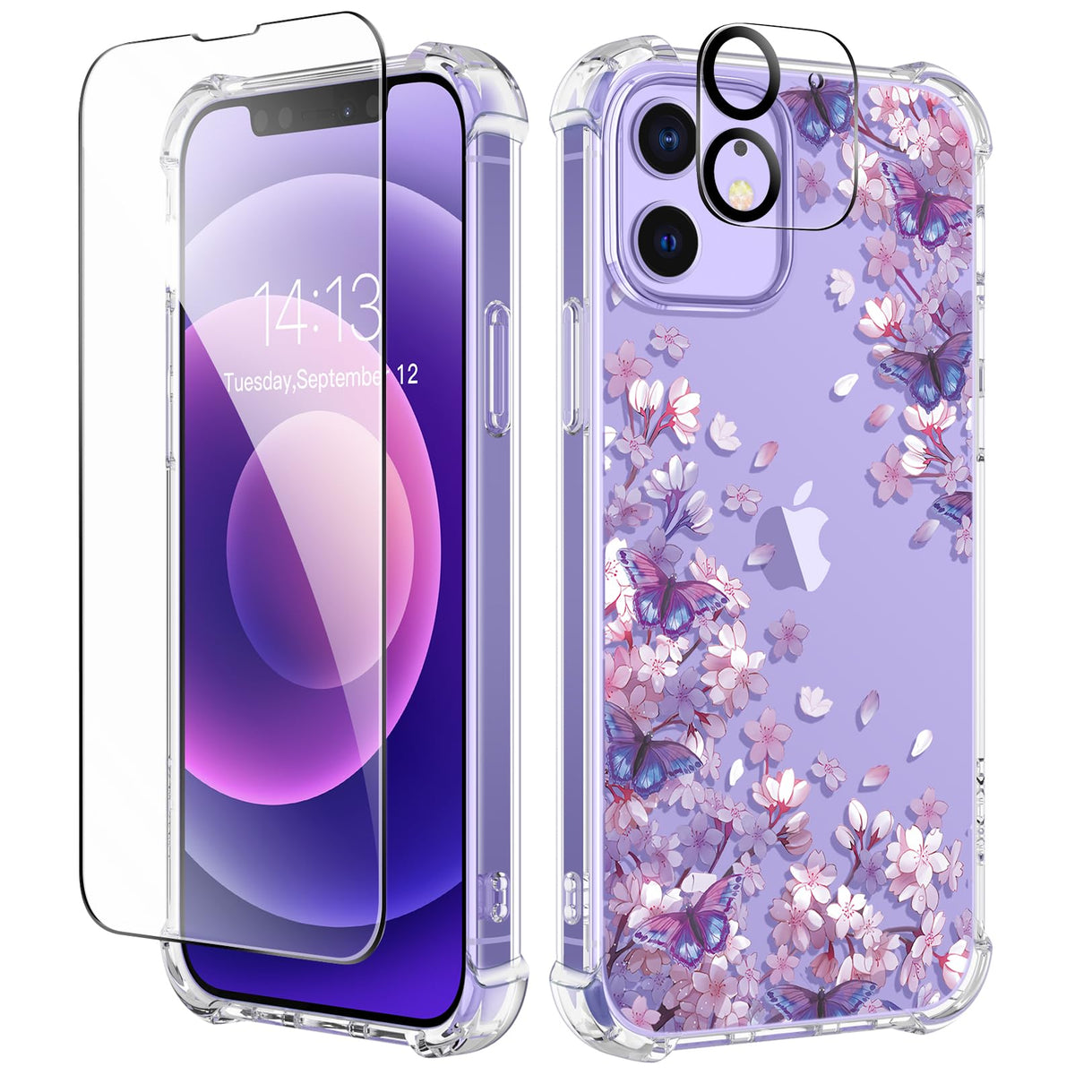 GVIEWIN for iPhone 14 Case Floral, Screen Protector & Camera Lens Protector