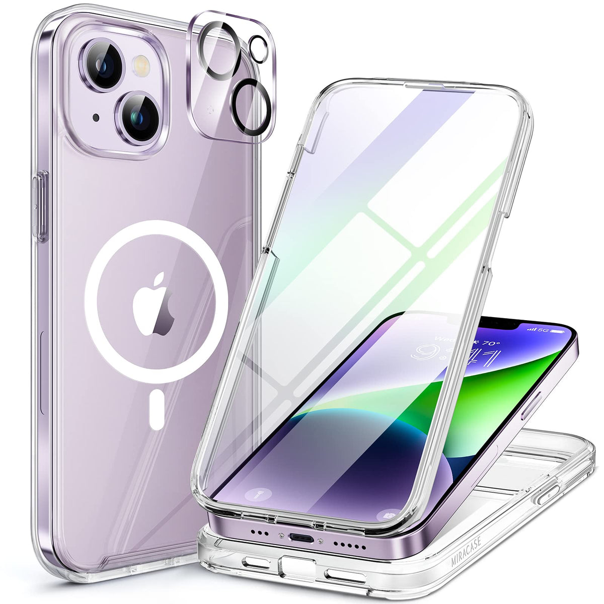 Miracase Magnetic for iPhone 15 Pro Max Case 6.7'' [Compatible with Magsafe] Full-Body Drop Proof Bumper Phone Case for iPhone 15 Pro Max with Built-in 9H Tempered Glass Screen Protector,Black