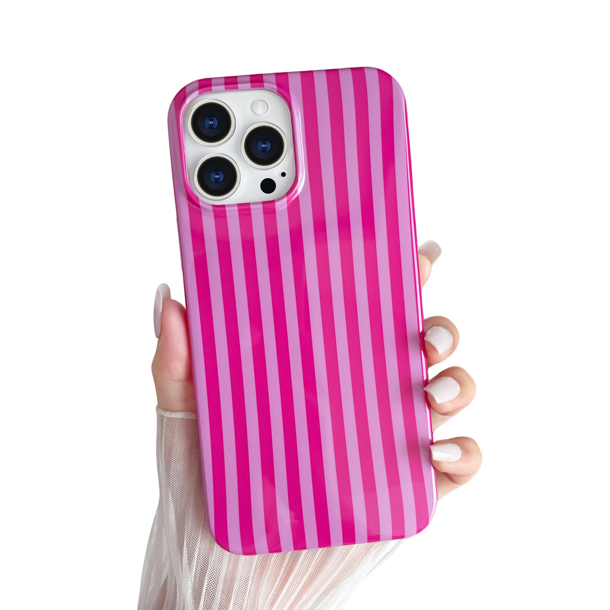 Yeddabox for iPhone 16 Pro Case Cute Striped Phone Case Soft TPU Slim Shockproof Phone Cover for Women Girls, Pink and Yellow
