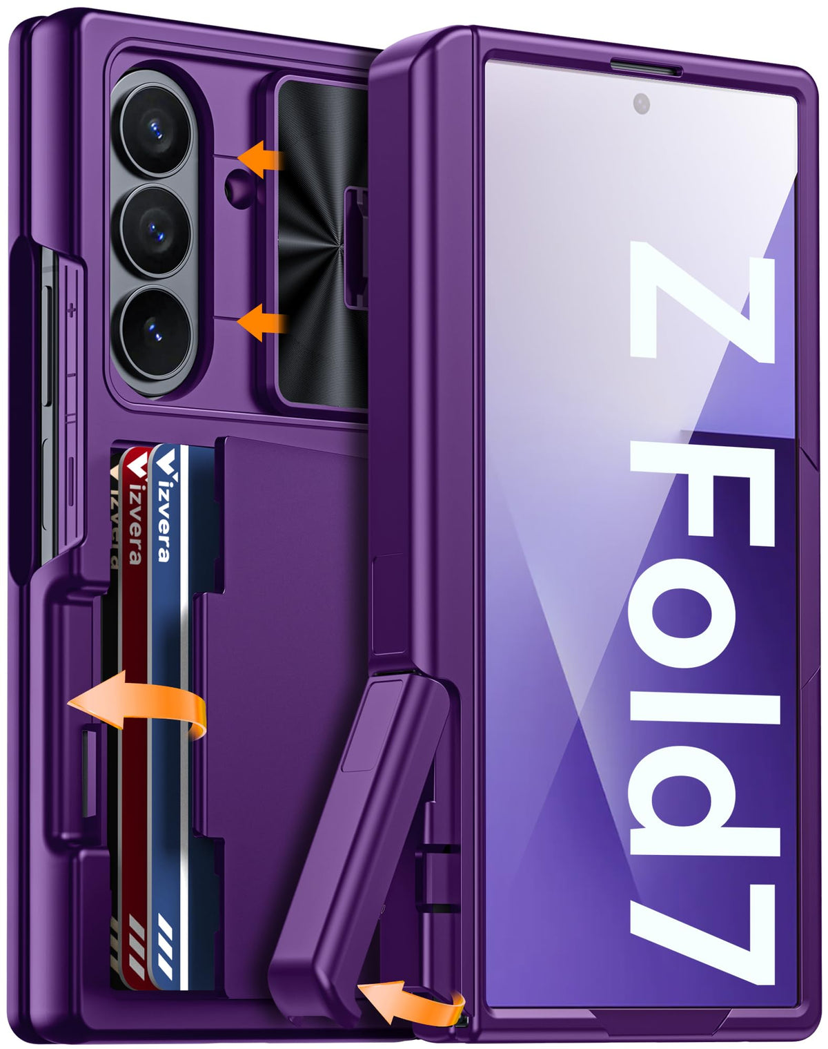 Vizvera for Samsung Galaxy Z Fold 7 Case RFID Wallet with Cards Holder [Hinge Cover] [Camera Cover] Shockproof Silicone Protective Phone Case for Z Fold 7 2025-Black