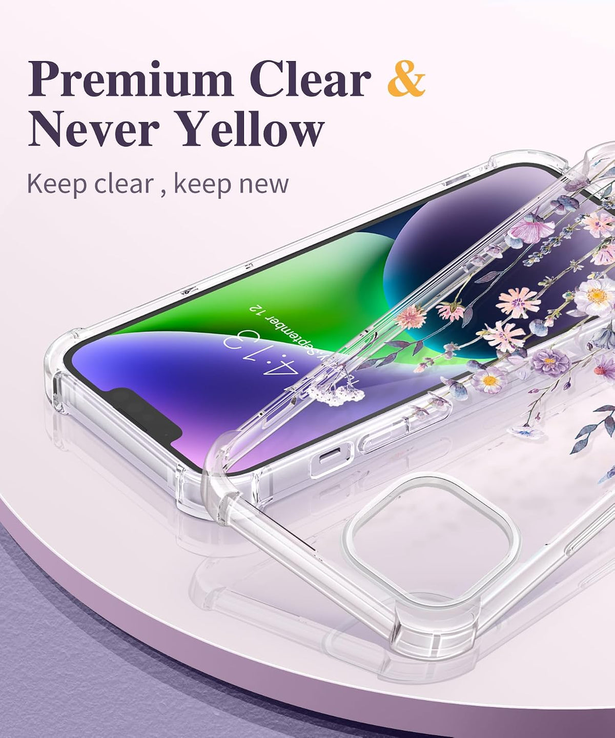 GVIEWIN for iPhone 14 Case Floral, Screen Protector & Camera Lens Protector