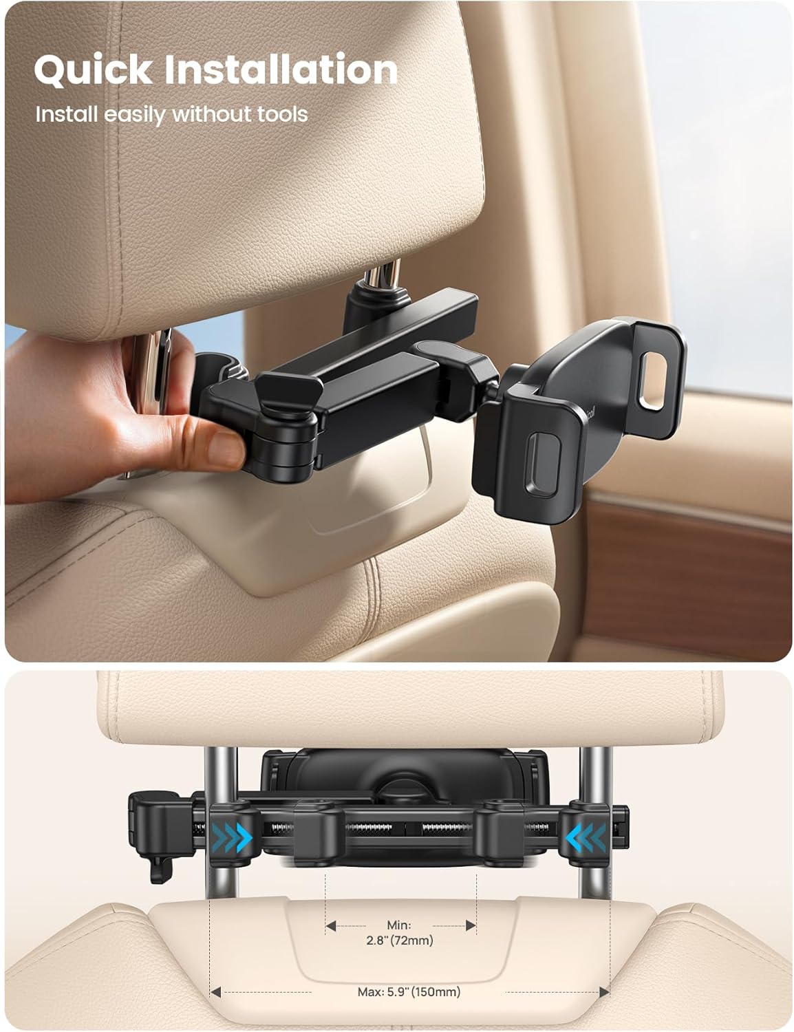 Lamicall Car Headrest Tablet Holder, 3 in 1 Extension Adjustable Arm