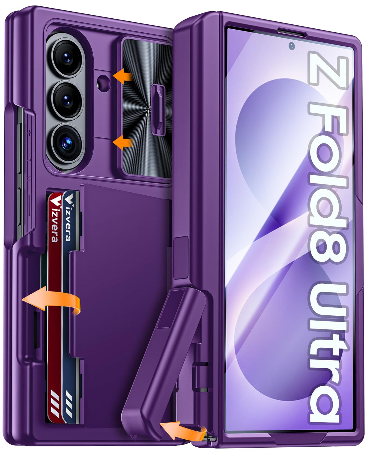 Vizvera for Samsung Galaxy Z Fold 7 Case RFID Wallet with Cards Holder [Hinge Cover] [Camera Cover] Shockproof Silicone Protective Phone Case for Z Fold 7 2025-Black