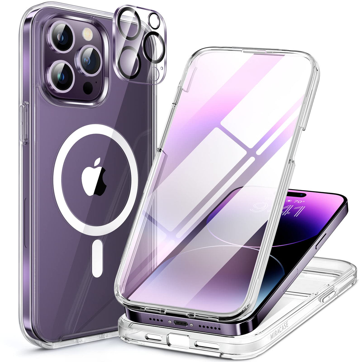 Miracase Magnetic for iPhone 15 Pro Max Case 6.7'' [Compatible with Magsafe] Full-Body Drop Proof Bumper Phone Case for iPhone 15 Pro Max with Built-in 9H Tempered Glass Screen Protector,Black