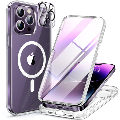 Miracase Magnetic for iPhone 15 Pro Max Case 6.7'' [Compatible with Magsafe] Full-Body Drop Proof Bumper Phone Case for iPhone 15 Pro Max with Built-in 9H Tempered Glass Screen Protector,Black