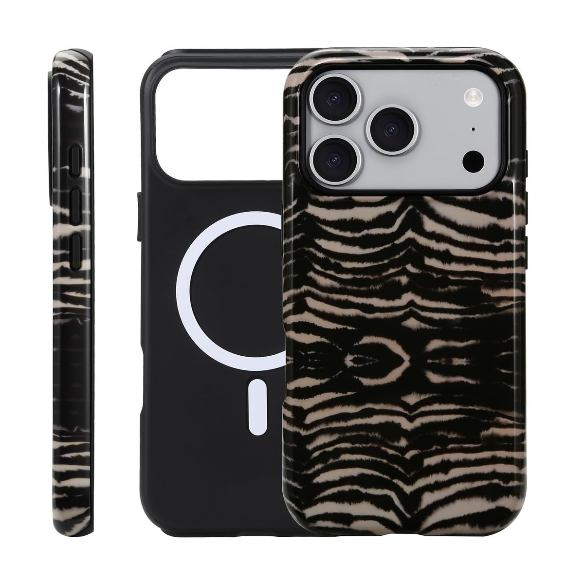 for iPhone 17 ProMax/18 ProMax Case - Wireless Charging for MagSafe, Dual-Layer Design (Outer Hard PC Shell + Inner Soft TPU Shell), Unisex Shockproof Protective Case - Tiger Stripe Pattern.
