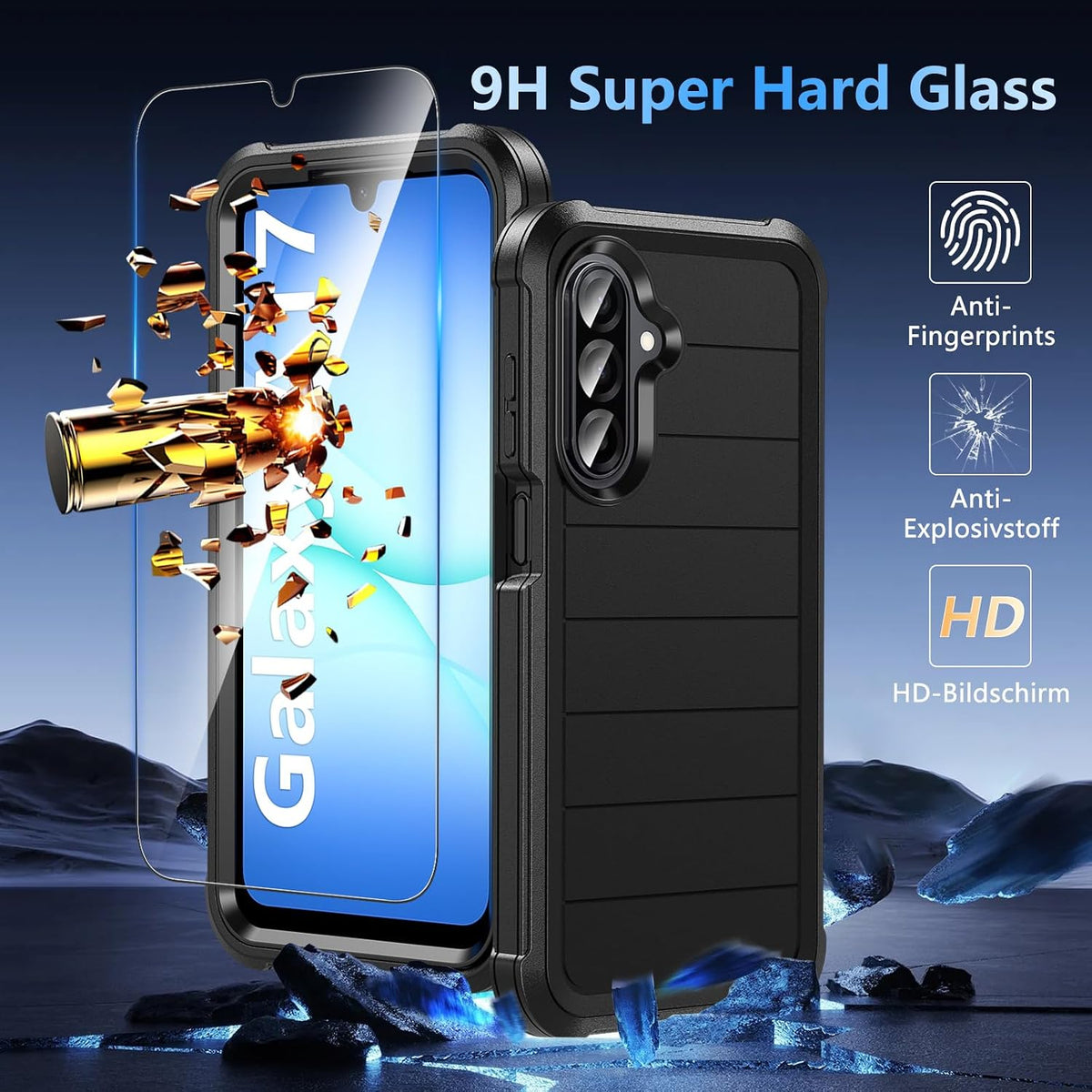 Hensinple for Samsung Galaxy A17 5G Phone Case with Screen Protector, Heavy Duty Military Shockproof Full Body Durable TPU Protective Cover Case for Samsung A17 5G (Black)