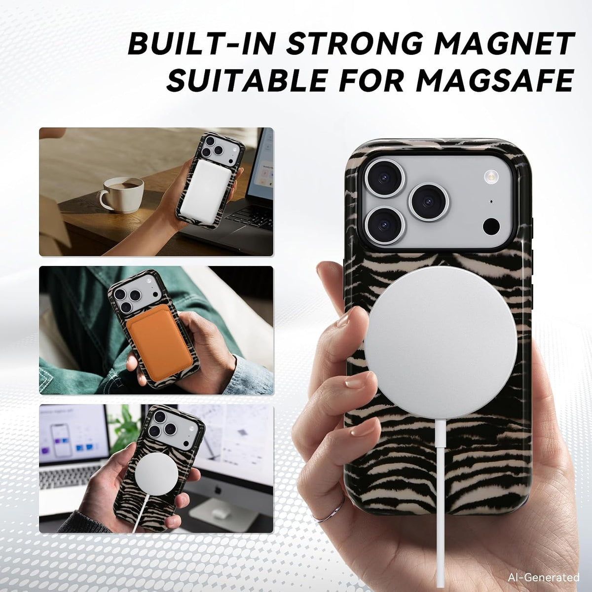 for iPhone 17 ProMax/18 ProMax Case - Wireless Charging for MagSafe, Dual-Layer Design (Outer Hard PC Shell + Inner Soft TPU Shell), Unisex Shockproof Protective Case - Tiger Stripe Pattern.