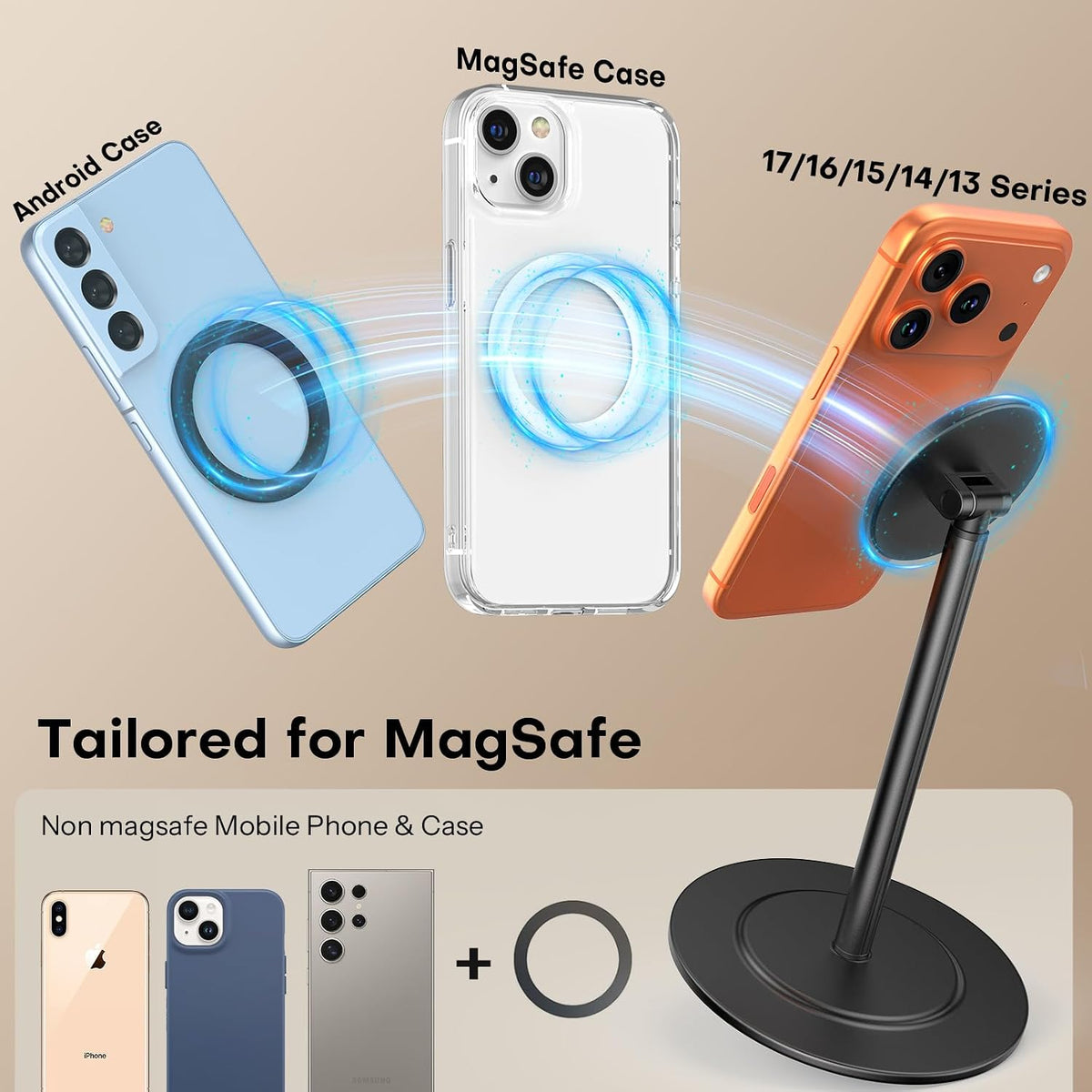 OMOTON MS06 [Sturdy Height Adjust] Magnetic Cell Phone Stand for MagSafe