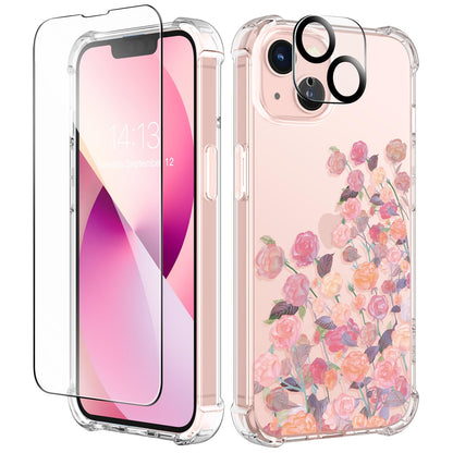 GVIEWIN for iPhone 14 Case Floral, Screen Protector & Camera Lens Protector