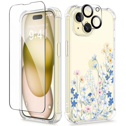 GVIEWIN for iPhone 14 Case Floral, Screen Protector & Camera Lens Protector