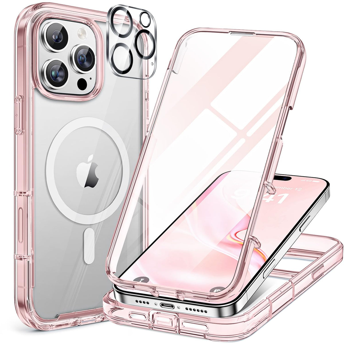 Miracase Magnetic for iPhone 15 Pro Max Case 6.7'' [Compatible with Magsafe] Full-Body Drop Proof Bumper Phone Case for iPhone 15 Pro Max with Built-in 9H Tempered Glass Screen Protector,Black