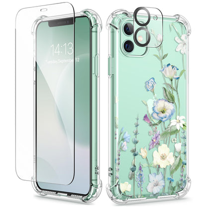 GVIEWIN for iPhone 14 Case Floral, Screen Protector & Camera Lens Protector