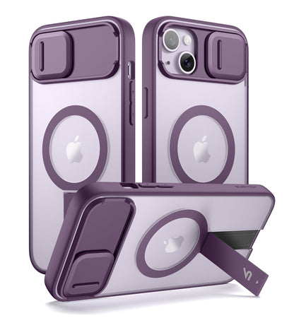 SURITCH for iPhone 15 Case, Compatible with MagSafe, Built-in Kickstand & Camera Cover & Translucent Back, Shockproof Rugged Protective Phone Cover 6.1 Inch, Black