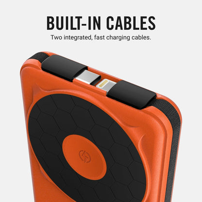 Ridge 20W Magnetic Power Bank Battery Pack 10,000mAh - Fast Charging - Portable Charger Flight-Safe Travel Powerbank - Built-in Cables & Magnetic Attachment (Basecamp Orange)