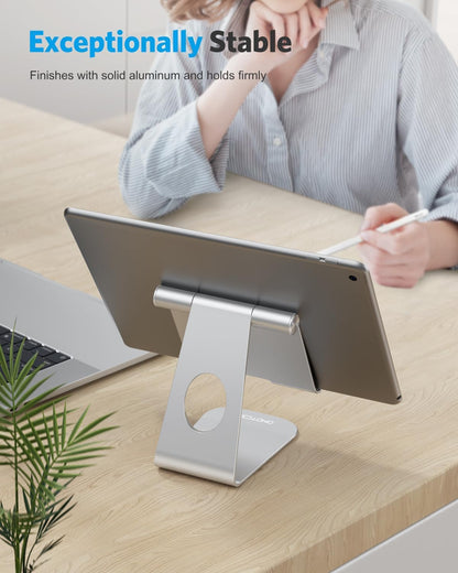 OMOTON T1 Adjustable Tablet Stand for Desk, Aluminum Holder for iPad Silver