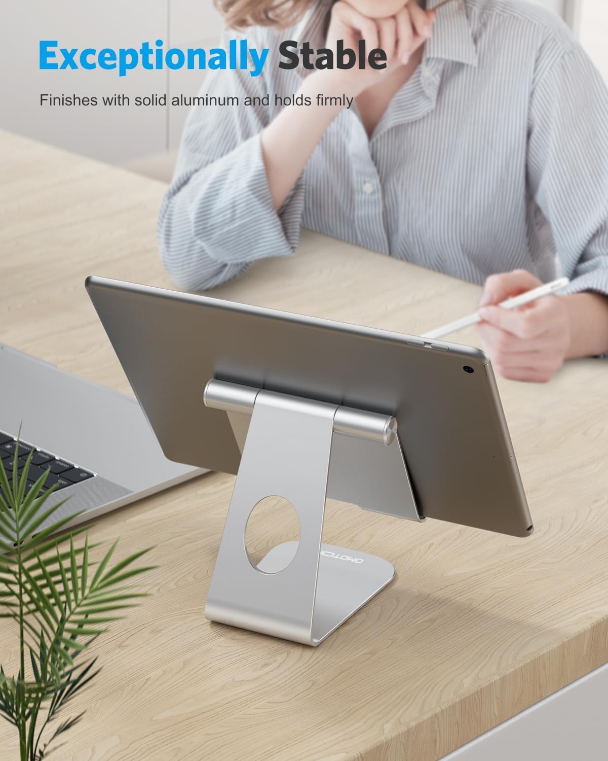 OMOTON T1 Adjustable Tablet Stand for Desk, Aluminum Holder for iPad Silver