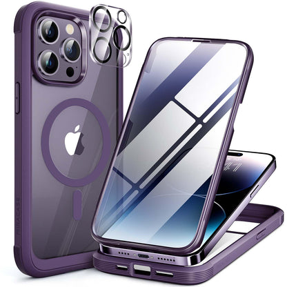 Miracase Magnetic for iPhone 15 Pro Max Case 6.7'' [Compatible with Magsafe] Full-Body Drop Proof Bumper Phone Case for iPhone 15 Pro Max with Built-in 9H Tempered Glass Screen Protector,Black