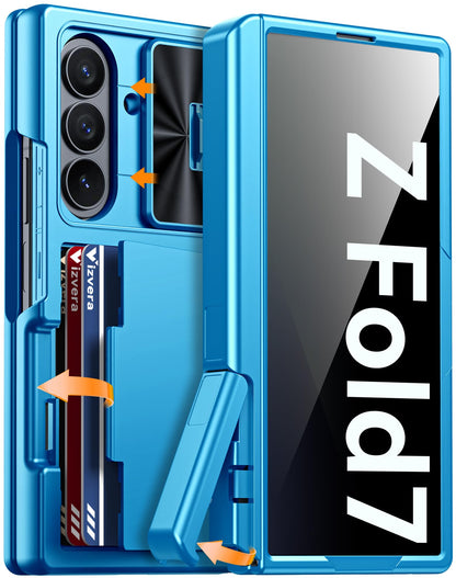 Vizvera for Samsung Galaxy Z Fold 7 Case RFID Wallet with Cards Holder [Hinge Cover] [Camera Cover] Shockproof Silicone Protective Phone Case for Z Fold 7 2025-Black