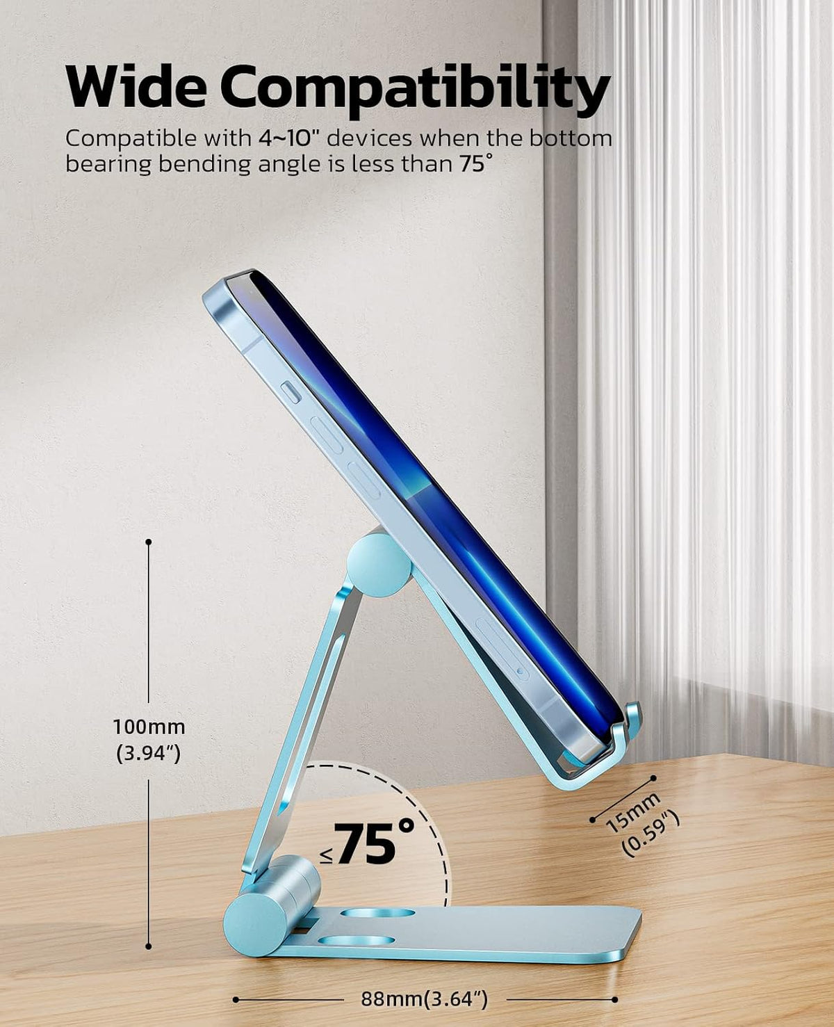 Nulaxy Full Aluminum Dual Folding Cell Phone Stand for Desk, Blue