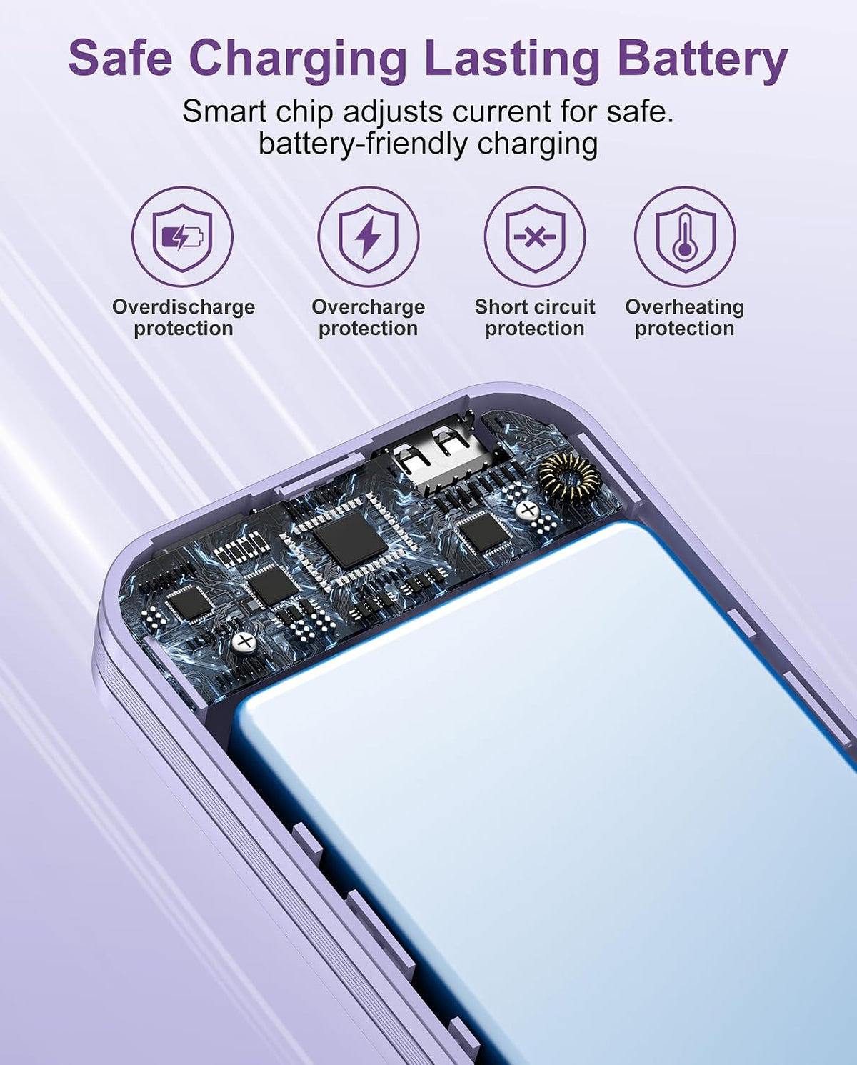 citicr Portable Charger 10000mAh PD20W w/Built-in Cables & Wall Plug Purple