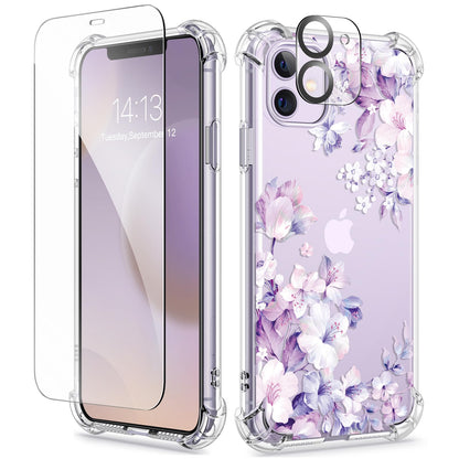 GVIEWIN for iPhone 14 Case Floral, Screen Protector & Camera Lens Protector