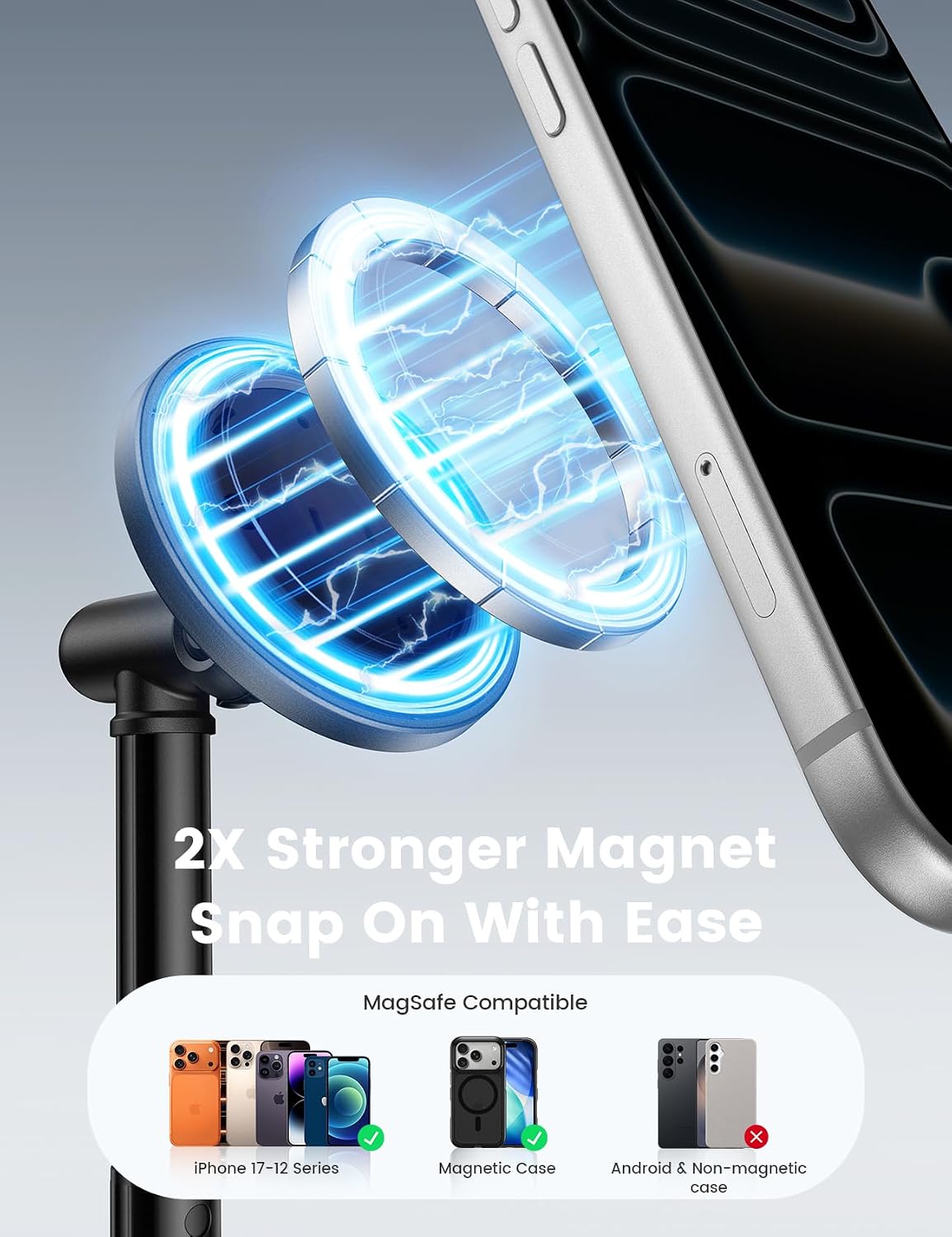 Lamicall Magnetic Phone Stand for Desk, Height Adjustable Holder for iPhone