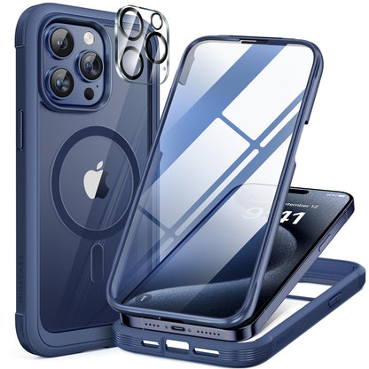 Miracase Magnetic for iPhone 15 Pro Max Case 6.7'' [Compatible with Magsafe] Full-Body Drop Proof Bumper Phone Case for iPhone 15 Pro Max with Built-in 9H Tempered Glass Screen Protector,Black