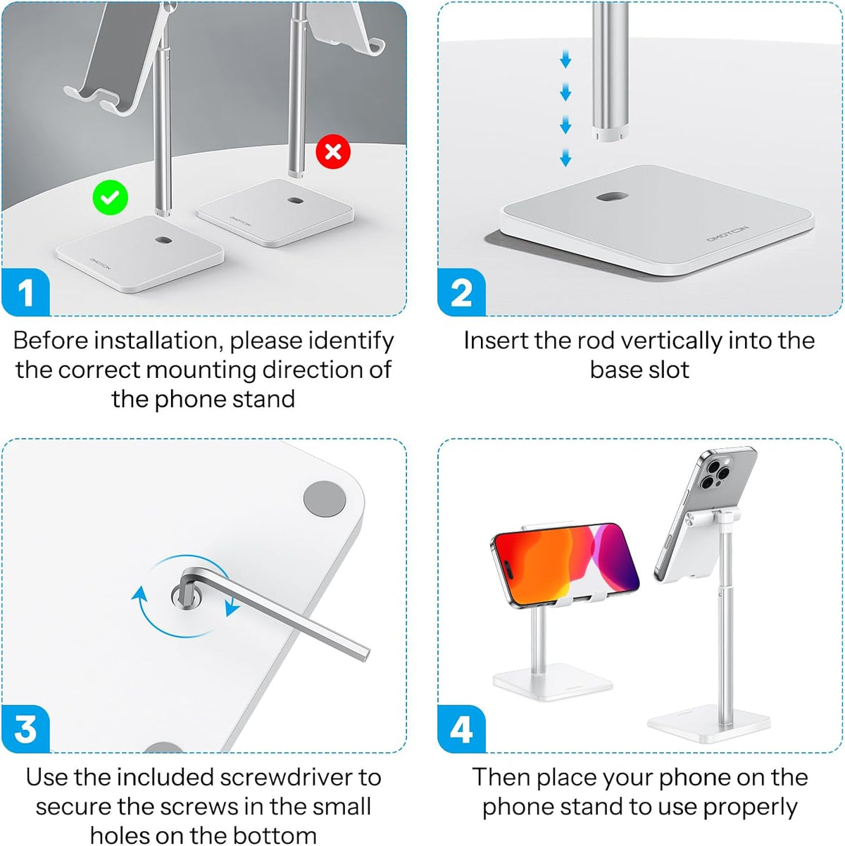 OMOTON CA02 Cell Phone Stand with Charging Hole for Desk Lightweight Silver