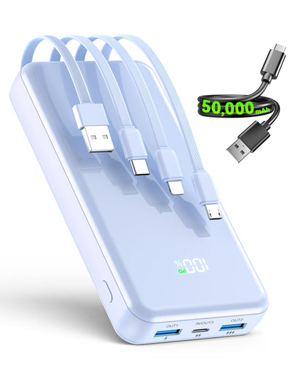 YILANS Portable Charger 50000mAh, 22.5W Power Bank with Built-in 4 Cables