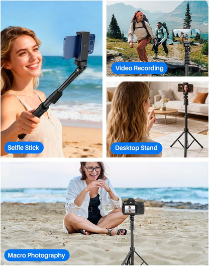 Extendable Phone Tripod for iPhone, Selfie Stick with Remote & Phone Holder