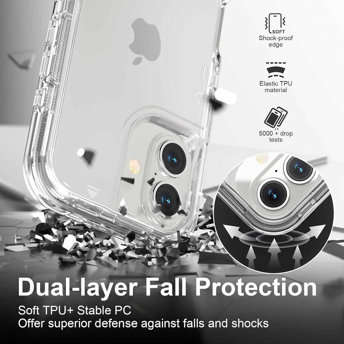 Follaroma for iPhone 16 Plus Case, Shockproof, Crystal Clear